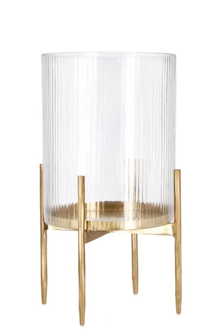 Lanterne>Bizzotto LANTERNA SIWAN RIGHE TRASP ORO H40