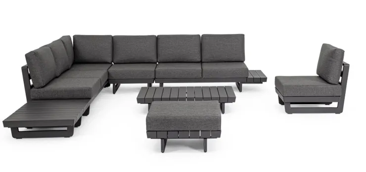 Salotti Completi>Bizzotto SALOTTO ANGOLARE IN ALLUMINIO ANTRACITE WG21 - INFINITY
