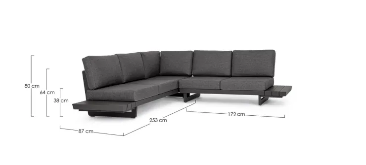 Salotti Completi>Bizzotto SALOTTO ANGOLARE IN ALLUMINIO ANTRACITE WG21 - INFINITY