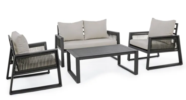 Salotti Completi>Bizzotto SALOTTO IN ALLUMINIO ANTRACITE LH32 - CAPTIVA