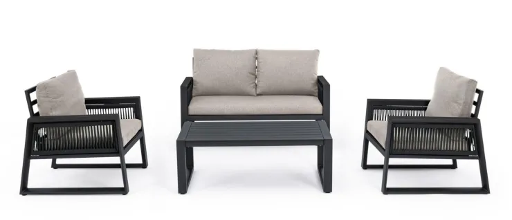 Salotti Completi>Bizzotto SALOTTO IN ALLUMINIO ANTRACITE LH32 - CAPTIVA