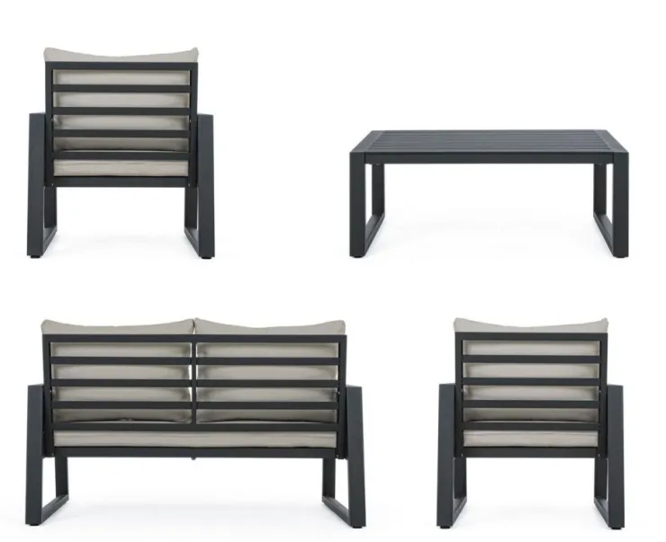 Salotti Completi>Bizzotto SALOTTO IN ALLUMINIO ANTRACITE LH32 - CAPTIVA