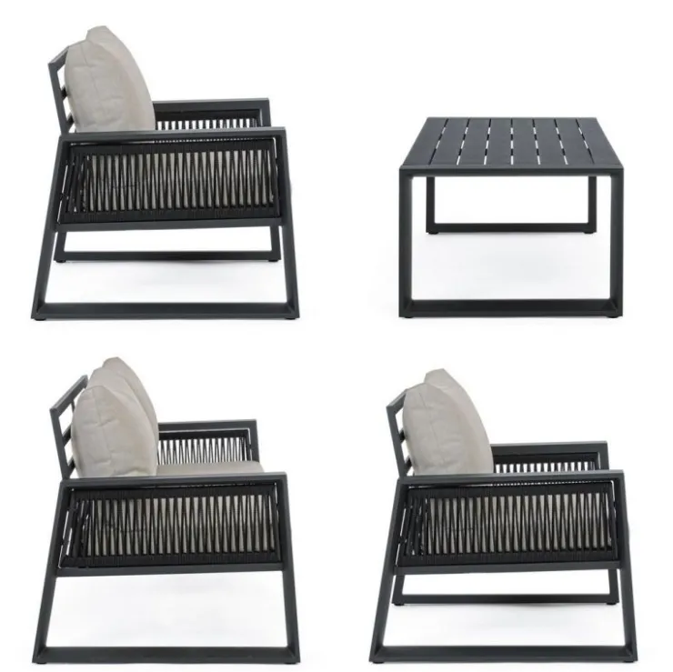 Salotti Completi>Bizzotto SALOTTO IN ALLUMINIO ANTRACITE LH32 - CAPTIVA