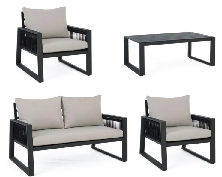 Salotti Completi>Bizzotto SALOTTO IN ALLUMINIO ANTRACITE LH32 - CAPTIVA