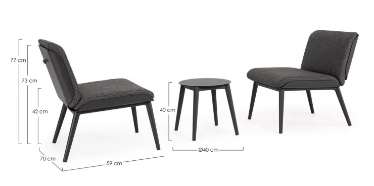 Salotti Completi>Bizzotto SALOTTO IN ALLUMINIO ANTRACITE WG21 - ISABELA