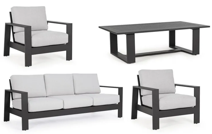 Salotti Completi>Bizzotto SALOTTO IN ALLUMINIO ANTRACITE YK13 - BALTIC
