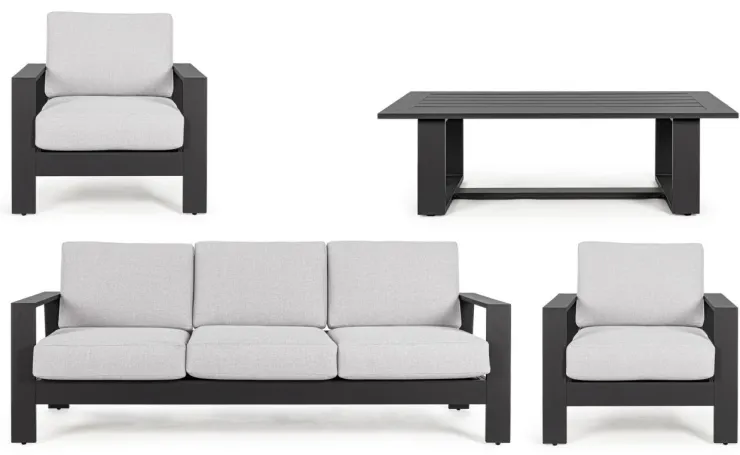 Salotti Completi>Bizzotto SALOTTO IN ALLUMINIO ANTRACITE YK13 - BALTIC