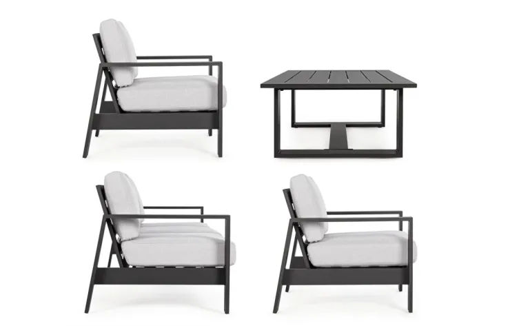 Salotti Completi>Bizzotto SALOTTO IN ALLUMINIO ANTRACITE YK13 - BALTIC