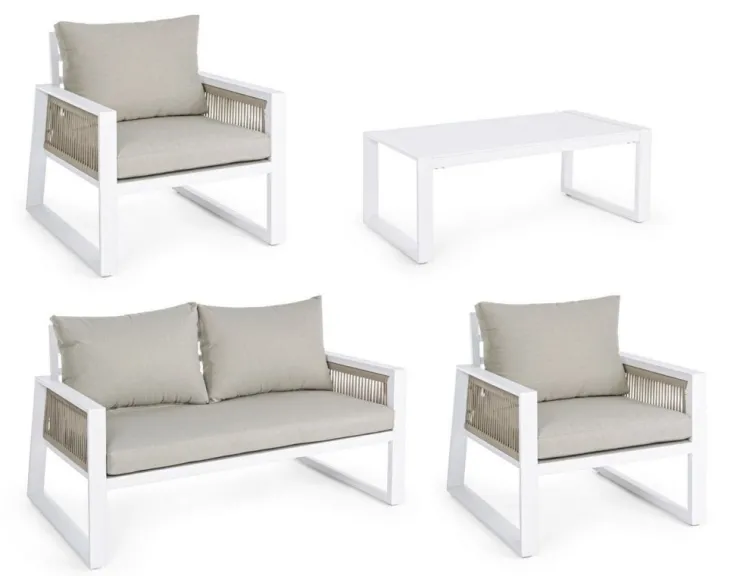 Salotti Completi>Bizzotto SALOTTO IN ALLUMINIO BIANCO LH30 - CAPTIVA