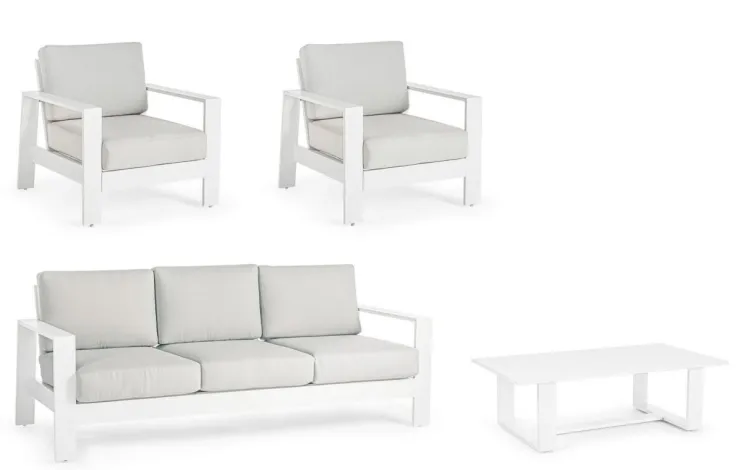 Salotti Completi>Bizzotto SALOTTO IN ALLUMINIO BIANCO YK11 - BALTIC