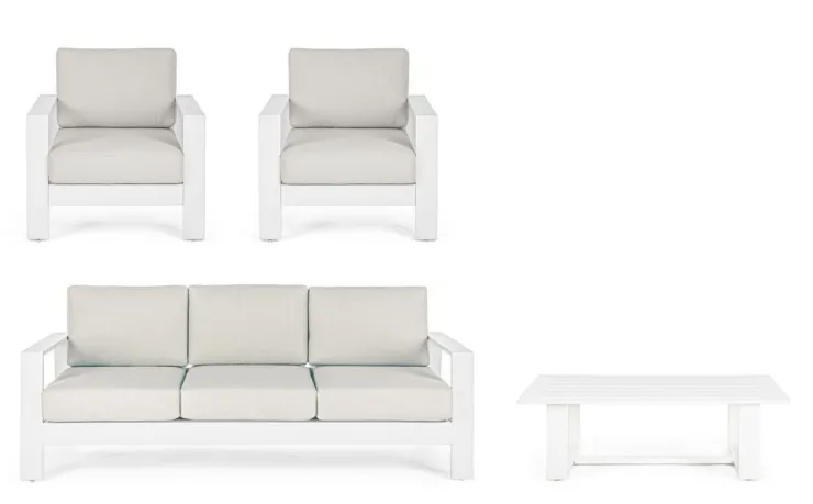 Salotti Completi>Bizzotto SALOTTO IN ALLUMINIO BIANCO YK11 - BALTIC