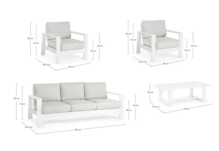 Salotti Completi>Bizzotto SALOTTO IN ALLUMINIO BIANCO YK11 - BALTIC