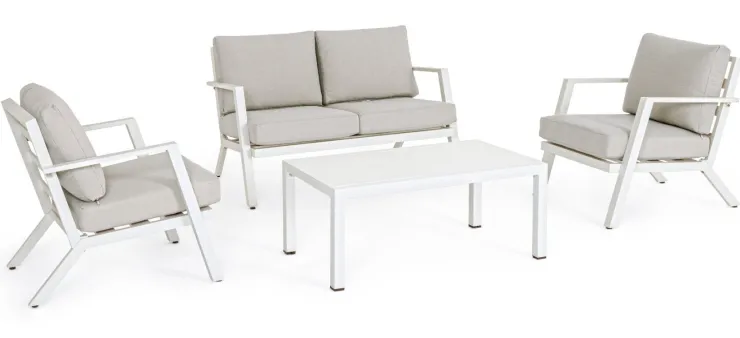 Salotti Completi>Bizzotto SALOTTO IN ALLUMINIO CON CUSCINI BIANCO YK11 - HARLEY