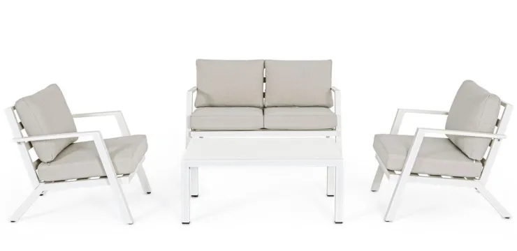 Salotti Completi>Bizzotto SALOTTO IN ALLUMINIO CON CUSCINI BIANCO YK11 - HARLEY