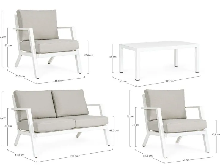 Salotti Completi>Bizzotto SALOTTO IN ALLUMINIO CON CUSCINI BIANCO YK11 - HARLEY