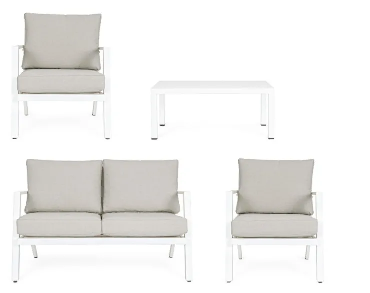 Salotti Completi>Bizzotto SALOTTO IN ALLUMINIO CON CUSCINI BIANCO YK11 - HARLEY