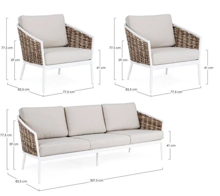 Salotti Completi>Bizzotto SALOTTO IN FIBRA SINTETICA BIANCO YK11 - MARIBELA