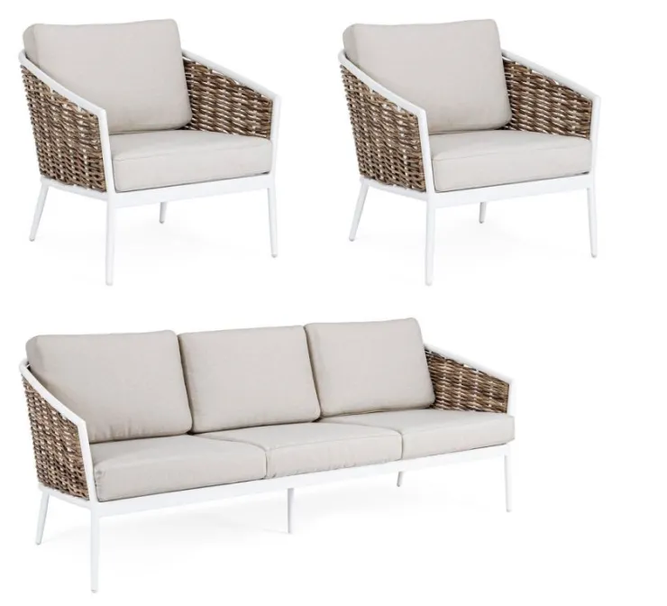 Salotti Completi>Bizzotto SALOTTO IN FIBRA SINTETICA BIANCO YK11 - MARIBELA