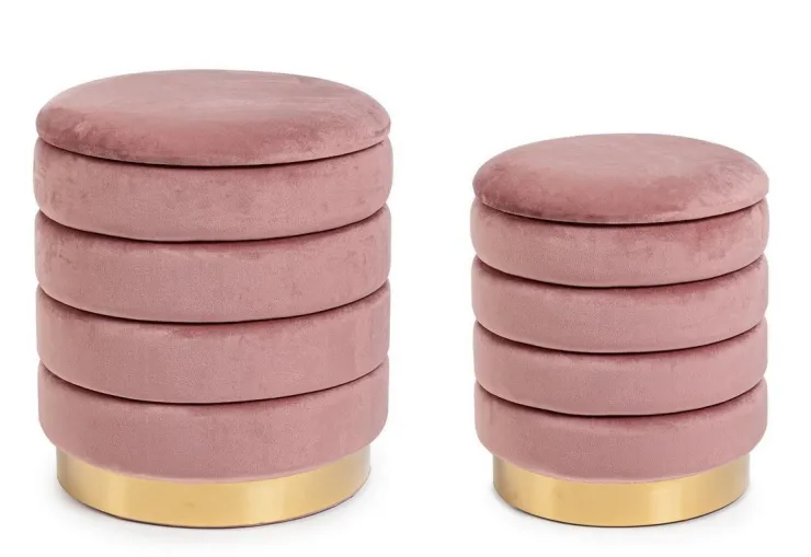 Pouf>Bizzotto SET2 POUF CONTENITORE IN LEGNO ROSA ANTICO - DARINA