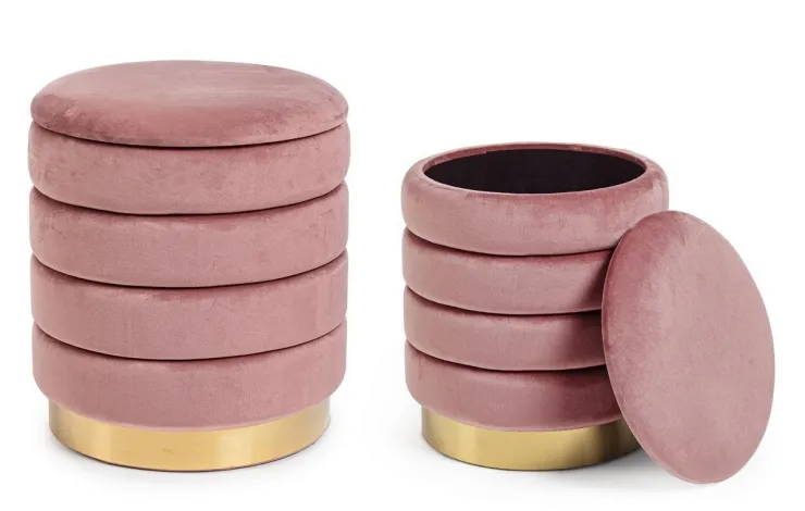 Pouf>Bizzotto SET2 POUF CONTENITORE IN LEGNO ROSA ANTICO - DARINA