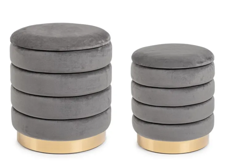 Pouf>Bizzotto SET2 POUF CONTENITORE IN LEGNO GRIGIO - DARINA