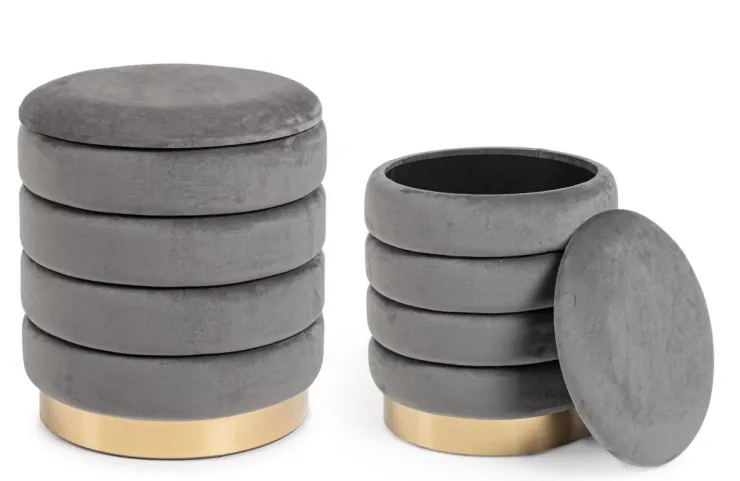 Pouf>Bizzotto SET2 POUF CONTENITORE IN LEGNO GRIGIO - DARINA