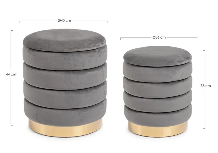 Pouf>Bizzotto SET2 POUF CONTENITORE IN LEGNO GRIGIO - DARINA