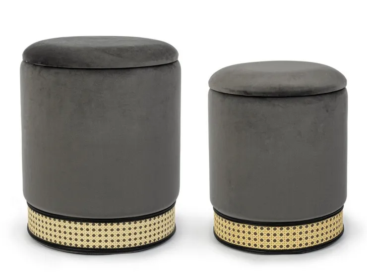 Pouf>Bizzotto SET2 POUF CONTENITORE IN VELLUTO GRIGIO SCURO - MILENA