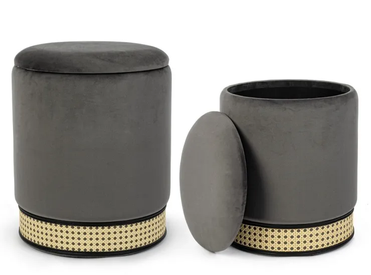 Pouf>Bizzotto SET2 POUF CONTENITORE IN VELLUTO GRIGIO SCURO - MILENA