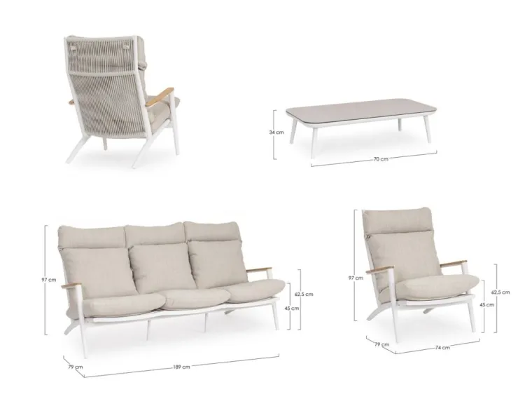 Salotti Completi>Bizzotto SET4 SALOTTO C-C IBISCO BIANCO WG20
