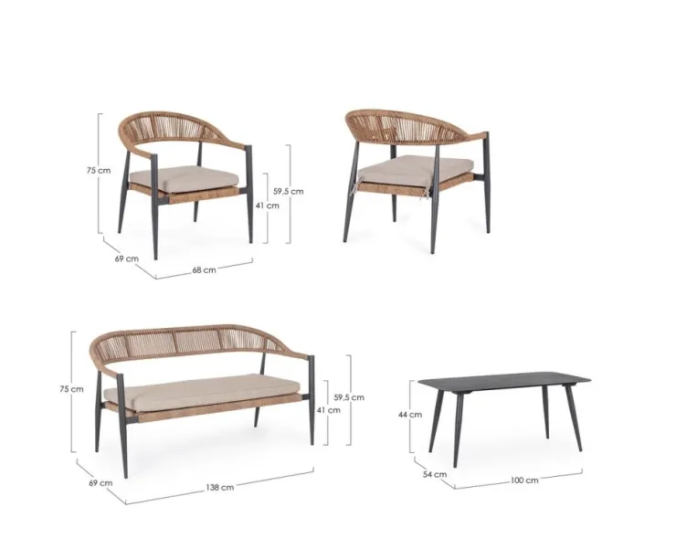 Salotti Completi>Bizzotto SET4 SALOTTO C-C JANDIA ANTRACIT/NATURAL