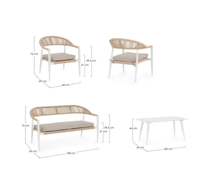 Salotti Completi>Bizzotto SET4 SALOTTO C-C JANDIA BIANCO/BEIGE