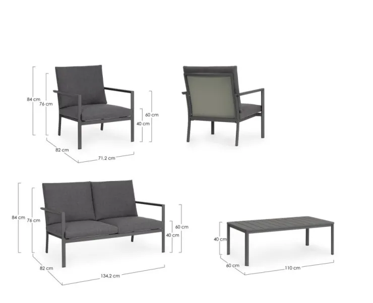 Salotti Completi>Bizzotto SET4 SALOTTO C-C KONNOR ANTRACITE CX23