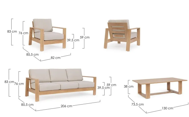 Salotti Completi>Bizzotto SET4 SALOTTO IN ALLUMINIO NATURALE- BALTIC