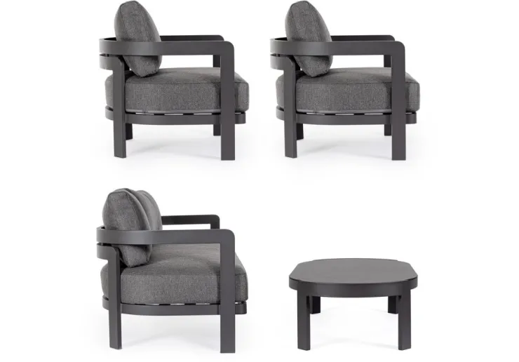 Salotti Completi>Bizzotto SET4 SALOTTO IN CORDA PER ESTERNO ANTRACITE WG21 - PRESLEY