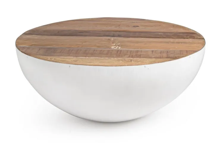 Tavolini>Bizzotto TAVOLINO IN LEGNO RICICLATO BIANCO D90 - LANCASTER
