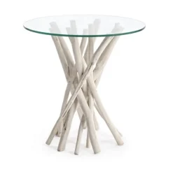 Tavolini>Bizzotto TAVOLINO IN TEAK CON RIPIANO IN VETRO D40 - SAHEL