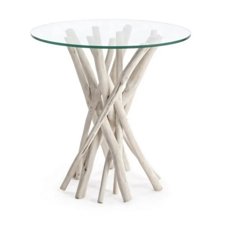 Tavolini>Bizzotto TAVOLINO IN TEAK CON RIPIANO IN VETRO D40 - SAHEL