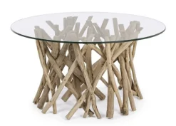Tavolini>Bizzotto TAVOLINO ROTONDO IN TEAK CON RIPIANO IN VETRO - SAMIRA