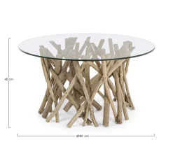 Tavolini>Bizzotto TAVOLINO ROTONDO IN TEAK CON RIPIANO IN VETRO - SAMIRA
