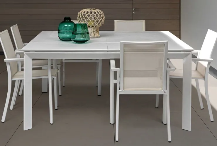 Tavoli>Bizzotto TAVOLO IN ALLUMINIO 110/160X160 BIANCO CX21 - KONNOR